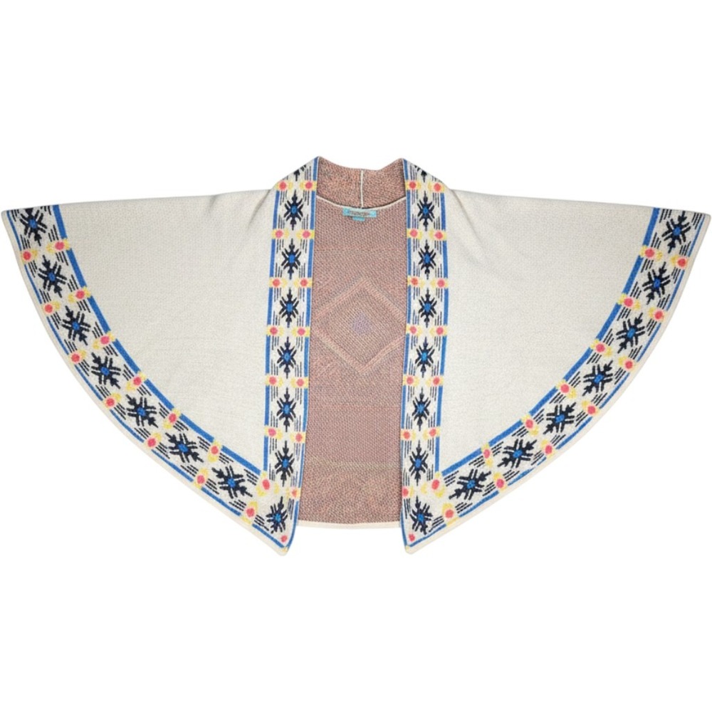Flying Tomato Womens Southwestern Geometric Open Front Poncho Cardigan Cream